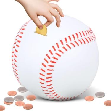 Imagem de Cofrinho temático esportivo, basquetebol/futebol/beisebol com amplo compartimento para moedas na parte superior, cofrinho esportivo para meninos e meninas fãs de esportes (bola de beisebol)