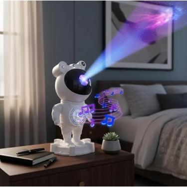 Imagem de Luminária Projetor Astronauta em Pé Galáxia Estrelas Lua, Bluetooth com Controle Remoto, Bivolt 110/220V