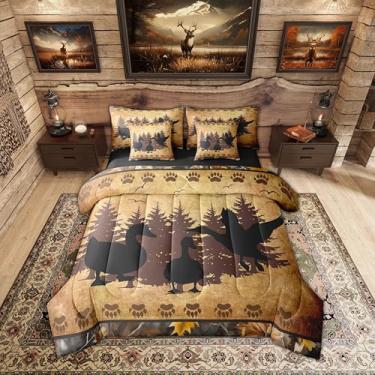 Imagem de Erosebridal Conjunto de edredom marrom preto camuflado caça pato-real tamanho Queen 7 peças | Jogo de cama de animais naturais com estampa de animais selvagens da floresta para adultos, homens e