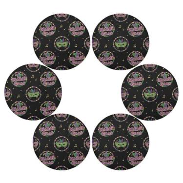 Imagem de Wassud Jogo americano conjunto de 6 tapetes de mesa redondos de carnaval para cozinha e jantar tapetes laváveis resistentes ao calor para decoração de mesa 39 cm