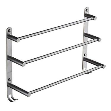 Imagem de CGKs6anmU Toalheiro cromado de 3 camadas com ganchos Suporte de toalha de parede de aço inoxidável 304 para cozinha, banheiro, banheiro, hotel, escritório (60 cm)