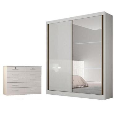 Imagem de Guarda Roupa Solteiro Dante com Nicho e Espelho e Gaveteiro Milão com 
