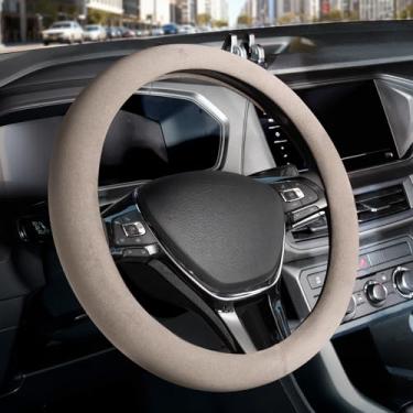 Imagem de FLORICH Capa de volante de carro, capas de volante de camurça de microfibra com forro antiderrapante, protetor de volante de carro elástico respirável, tamanho padrão universal de 35 a 38 cm