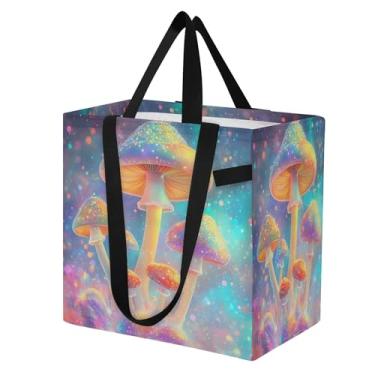 Imagem de SEHANY Sacola de compras reutilizável de cogumelo herb com alças reforçadas, bolsa de compras de lona dobrável à prova d'água de grande capacidade para viagem, cozinha, praia