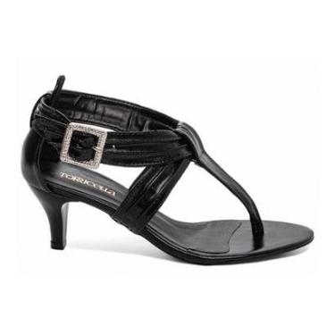 Imagem de Sandália Feminina Salto Médio Baixo Fino 5cm Fivela Prata Confortável Preto-Feminino