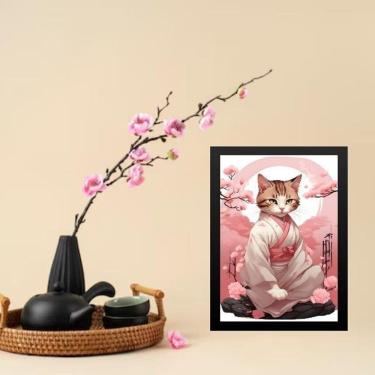 Imagem de Quadro Gatinha Oriental De Kimono 33X24Cm - Com Vidro