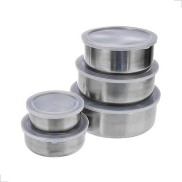 Imagem de Conjunto de Potes Inox Tigela Com Tampa 5 Tamanhos Kit 5 - CLINK