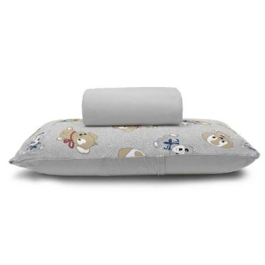 Imagem de Jogo de Lençol KazzaVip Solteiro Malha 100% Algodão Basic Dogs 2 Peças