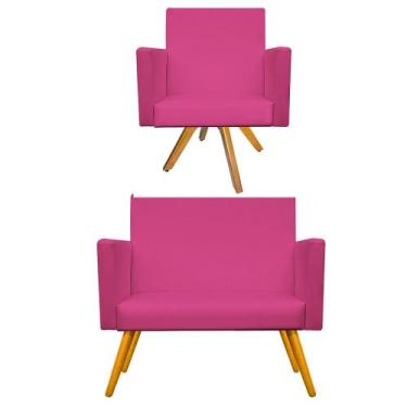 Imagem de Kit Namoradeira e Poltrona Beatriz Base Giratória de Madeira Sintético