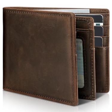 Imagem de Carteira masculina de couro genuíno com bloqueio de RFID, 1 janela para identidade, 13 porta-cartões, 2 bolsos para dinheiro, caixa de presente., Marrom escuro, 11*1.5*9cm, Carteiras