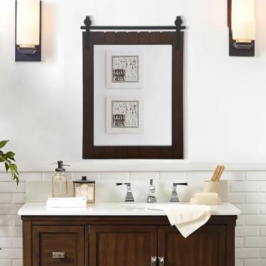 Imagem de Besdomus Espelho rústico para casa de fazenda: 56 cm x 76 cm castanho escuro porta de celeiro moldura de madeira maciça espelho de vaidade - espelho de parede para entrada/sala de estar/banheiro