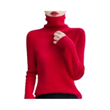 Imagem de Suéter Feminino De Tricô Gola Alta Outono Inverno De Alta Elasticidade