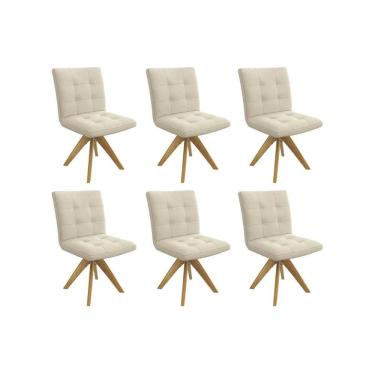 Imagem de Cadeiras Cozinha Nice 1C001CA Premium Madeira Maciça Kit 6 Un Carvalho/Linho Bege Argila Kappesberg