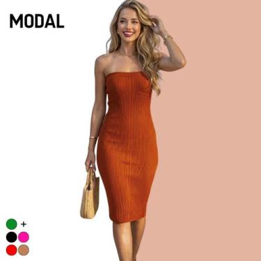 Imagem de Vestido Midi Tricot Modal sem alça Cor:MarromTamanho:U - Vitrine Colle