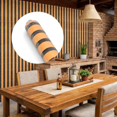 Imagem de Papel de Parede Autoadesivo Madeira Painel Ripado Rolo 5m Revestimento Premium Decorativo Impermeavel