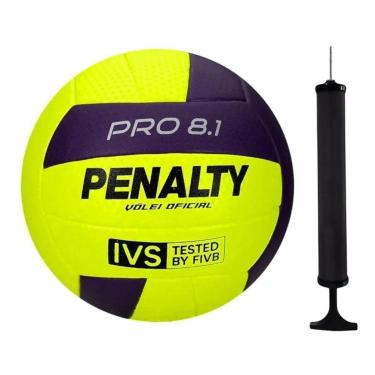 Imagem de Kit Bola Volei Penalty 8.1 Pro XXVI + Bomba de Ar - Amarelo Único-Unissex