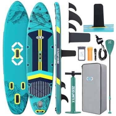 Imagem de ZLX Prancha De Stand Up Paddle Inflável Para Adultos E Jovens, Sup Super Largo 11'6 X 35" Com Barbatana Equilíbrio Patenteada, Deck Antiderrapante, Bomba Manual, Bolsa Transporte Remo Ajustável, Tod