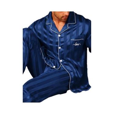 Imagem de Conjunto De Pijamas De Seda Para Homens Com Calças De Manga Longa Casu