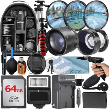 Imagem de Pacote de acessórios de 49 mm para Canon EOS: R50, R100, M5, M6 Mark II, M6, R10 + bateria LP-E17 + cartão de memória de 64 GB + carregador de bateria + grande angular + lente teleobjetiva + mochila +