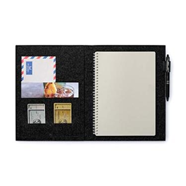 Imagem de Capa fólio de couro vegano compatível com notebooks inteligentes, cadernos e diários - com suporte de caneta ajustável, bolsos organizadores de arquivos, cartão de visita e suporte de cartão de crédito, Carbon Gray, Letter Size