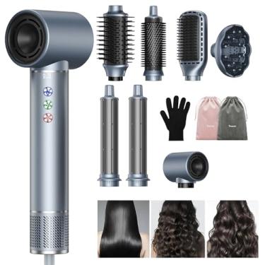 Imagem de Secador de Cabelo Profissional, Modelador de Cabelo 8 em 1 com Modelador de Cachos, Secador de Cabelo e Escova Secadora para Secar, Alisar, Dar Volume, Enrolar e Alisar os Cabelos.(Cinza-110-127V)