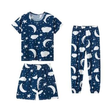 Imagem de Conjunto De Pijamas De Verão Para Crianças Com 3 Peças, Camiseta De Ma