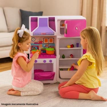 Imagem de Cozinha Brinquedo Rosa Fogão Geladeira Panelas Comida Menina Faz Conta