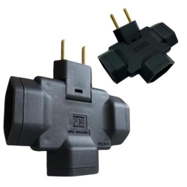 Imagem de Adaptador T Benjamin Plug Tomada Pino Articulado 3 Saídas - Kaztec