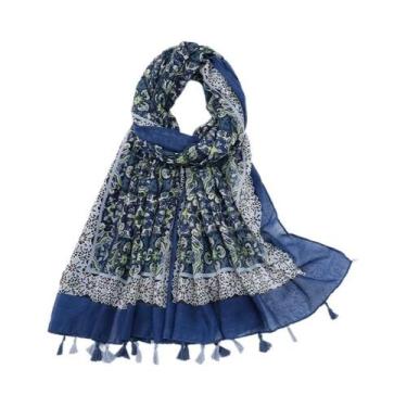 Imagem de Cachecol Floral De Viscose Para Mulheres 180x90cm, Pashmina Fina Para 