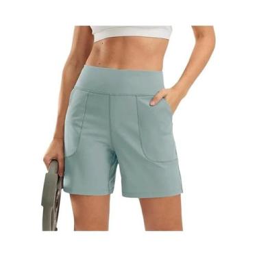 Imagem de Shorts Esportivos Sem Costura De Cintura Alta Para Mulheres, Elásticos