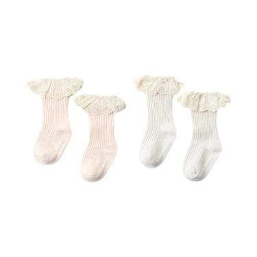 Imagem de Meias De Algodão Longas Com Renda Para Meninas, Meias De Tubo Médio Pa