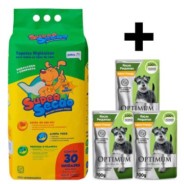 Imagem de Kit 1 unidade de 3 Tapete Higiênico Max Citrus Slim Super Secão Petix 30 unidades 3 unidades de Ração Úmida Optimum Sachê para Cães Adultos