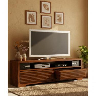 Imagem de Rack 1,40 X 55 X 50 - 02 Gavetão - Madeira Maciça - Móveis De Gramado - Marrom