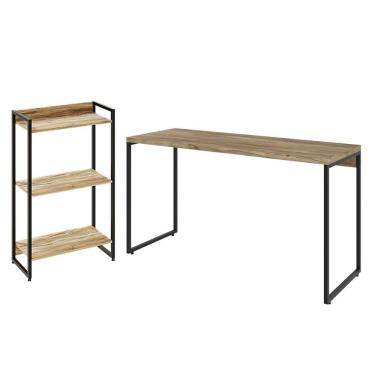 Imagem de Kit Escritório Estante 3 Prateleiras Mesa 135Cm Carvalho