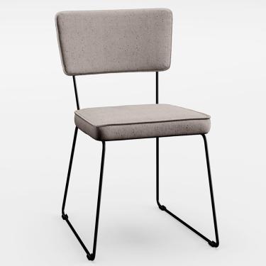 Imagem de Cadeira Estofada Para Sala De Jantar Base Em Aço Linho Bege