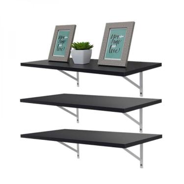 Imagem de Kit 3 Prateleiras 80 X 30cm Preta Com Mão Francesa