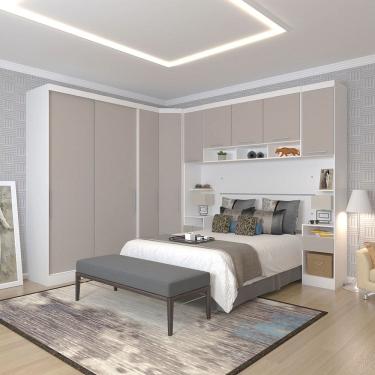 Imagem de Quarto de Canto Casal com Guarda Roupas Cabeceira e Mesas de Cabeceira Alpes Luciane Moveis