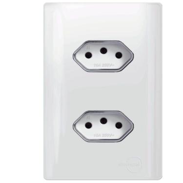 Imagem de 2 Tomadas Universal Horizontal 2p+t 10a Cromado com Placa 4x2 Branca Dc120032 Novara 2 Tomada U
