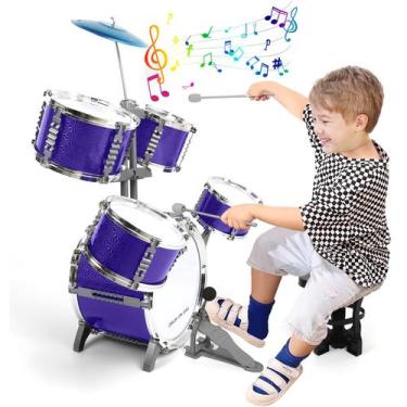 Imagem de Conjunto de bateria M SANMERSEN Kids Upgraded Rock com banquinho de 3 