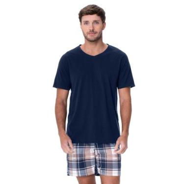 Imagem de Pijama Masculino com Camiseta Decote V e Bermuda Xadrez Zee Rucci, M