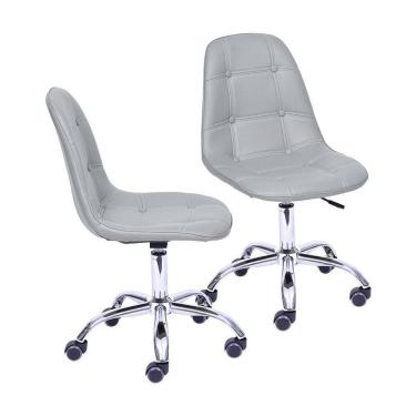 Imagem de Kit 02 Cadeiras Boxbit Dkr Eames Botonê Cinza Base Rodízio