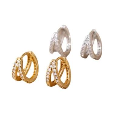 Imagem de Brincos de Argola Geométricos com Zircônia - Prata - Presente para Cas