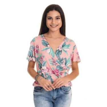 Imagem de Blusa Malha Estampada Transpassada Ombro Vazado Mangas Godê-Feminino