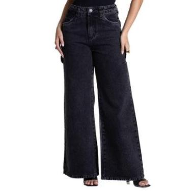 Imagem de Calça Jeans Sawary Wide Leg - 282178 - Preto 38-Feminino