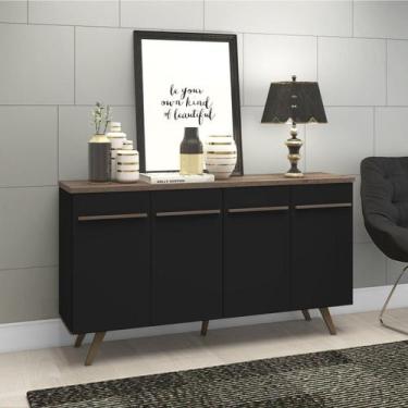 Imagem de Buffet Retrô com 4 Portas - Preto/Rústico - Movelbento, Preto