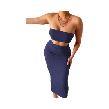 Imagem de Conjunto Elegante De Top Cropped sem alça E Saia Longa Para Mulheres -