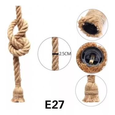 Imagem de Pendente Corda Retrô Víntage Rustico Decorativo Soquete E27 - Chandeli