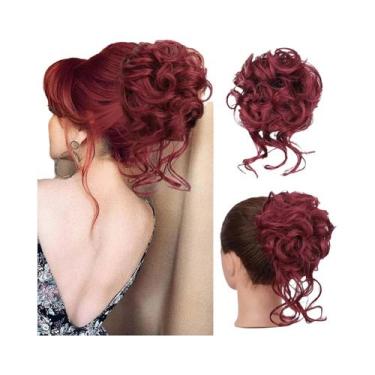 Imagem de Aplique De Cabelo Sintético Cacheado Para Coque Desgrenhado Com Elásti