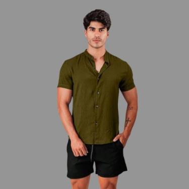 Imagem de Camisa Social Masculina Manga Curta de Viscose Gola Padre - Volgue, Ve