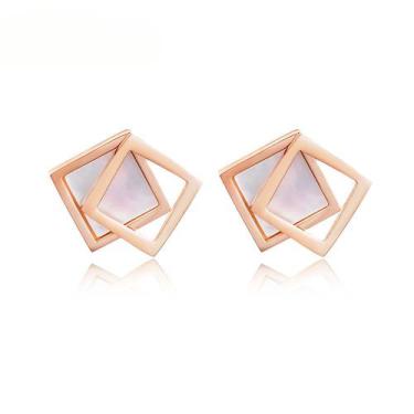Imagem de Par Brincos Feminino Bella Banho Rosê Gold 18k Presente Luxo, Rosa